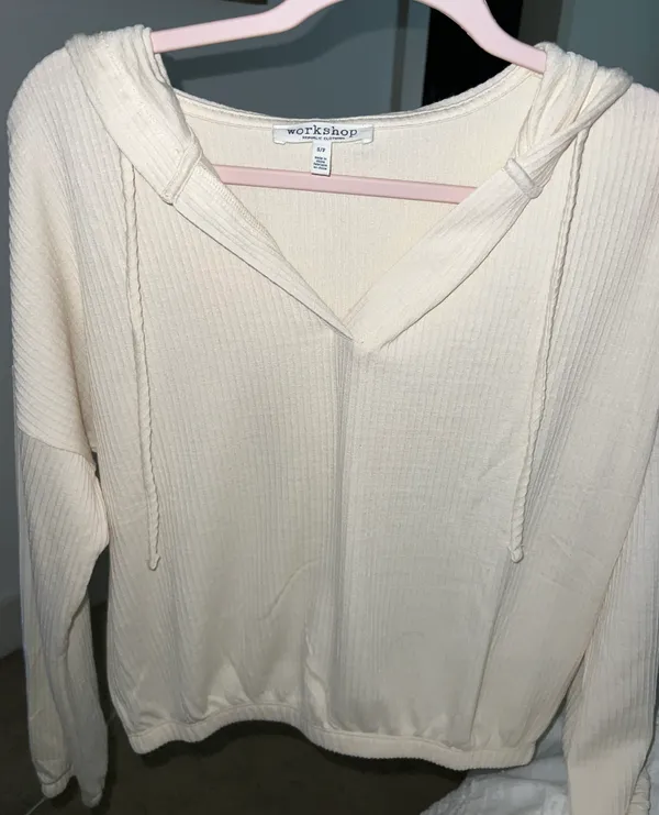 Workshop Republic Clothing NWOT Cream Ribbed Hooded Sweater - Image 4