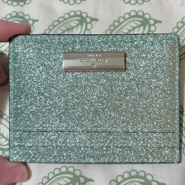 Kate Spade New York Sparkle Kenzie Glitter Card Case Seawater Mint Green OS NIB - Image 7