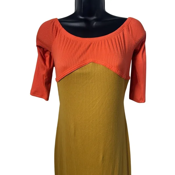 Unbranded Women Size Large Yellow Orange‎ Colorblock Backless Maxi Bodycon Dress - Image 3