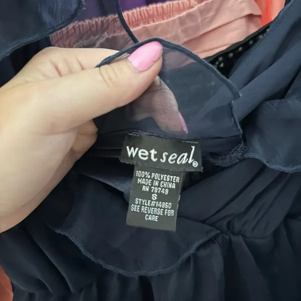 Y2K Wet Seal Tiered V-Neck Sleeveless Mini Dress Navy Size Small - Image 4
