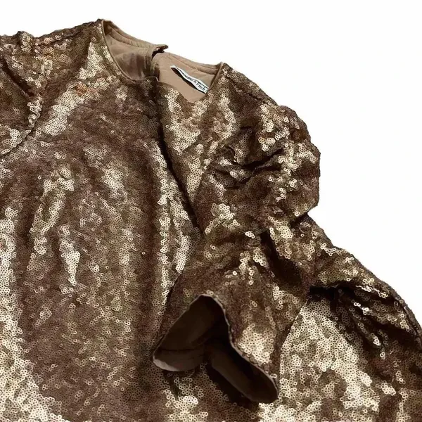 Abercrombie Classic Party Top Sequin Bling Y2K Ruched Sleeve Button‎ Back XS - Image 9