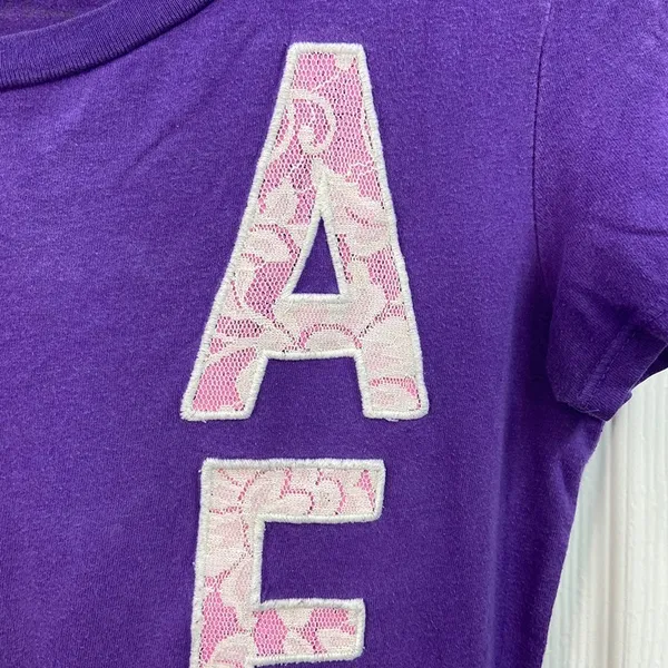 Vintage Aeropostale purple lace embroidered‎ scoop neck cotton y2k casual tshirt - Image 3