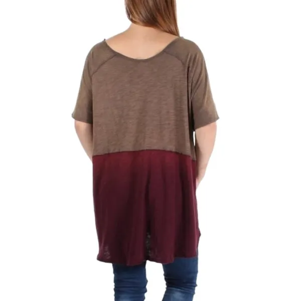 FREE PEOPLE Burgundy Short Sleeve Hi-Lo Top Size XS‎ - Image 2