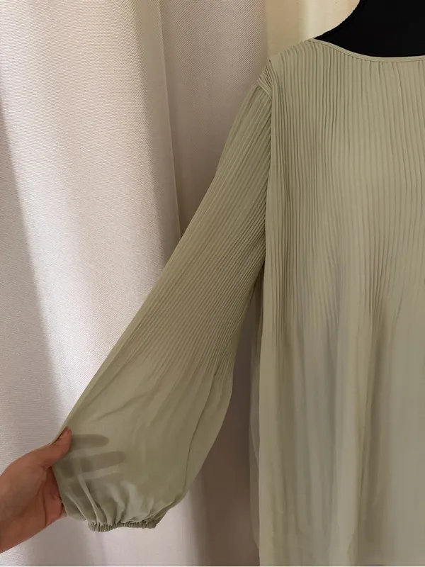 Aritzia Wilfred Daydreamer Pleated Chiffon Mini Dress Sage Green 2XL - Image 5