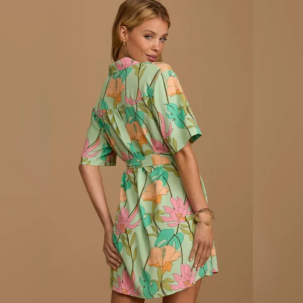 Lulus Totally Tropical Light Green Floral Print Button-Up Shirt Dress - Image 3