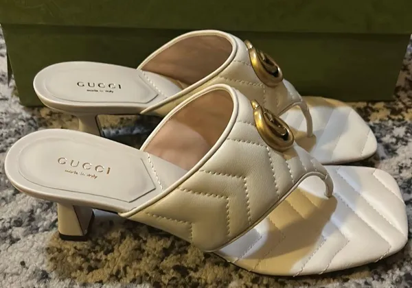 Double G Thong Sandal Mules size 38.5 White - Image 3
