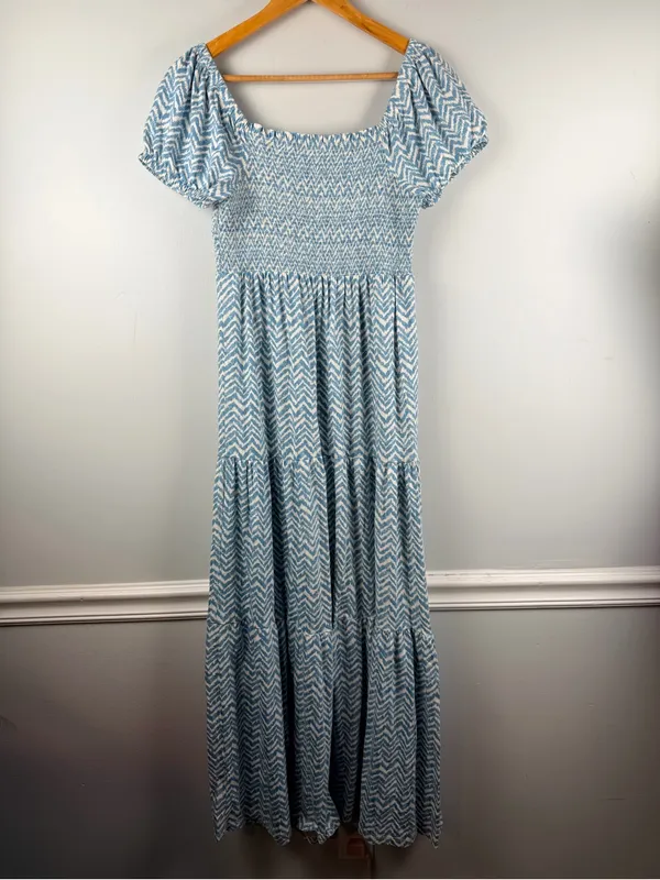 Daily Practice XS Tiered Maxi Dress Smocked Chevron A-line Long Anthropologie - Image 8