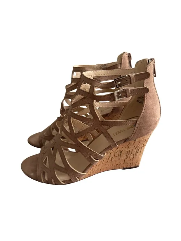 NINE WEST Beige Cage Wedges Sandals Size 7.5 - Image 6