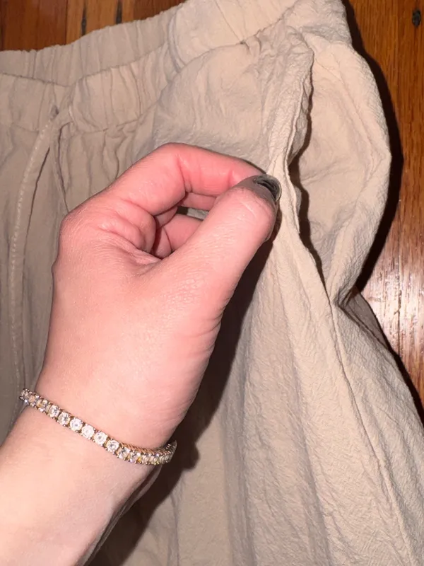 Women linen Lightweight Drawstring Pants — Cream Size M - Image 3