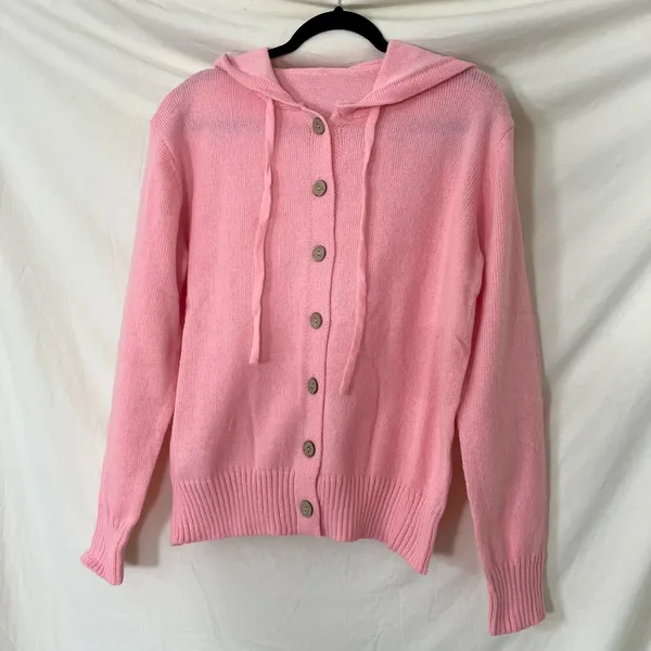 Comfy Chunky Hoodie Button Up Cardigan Jacket Size M light Pink - Image 7