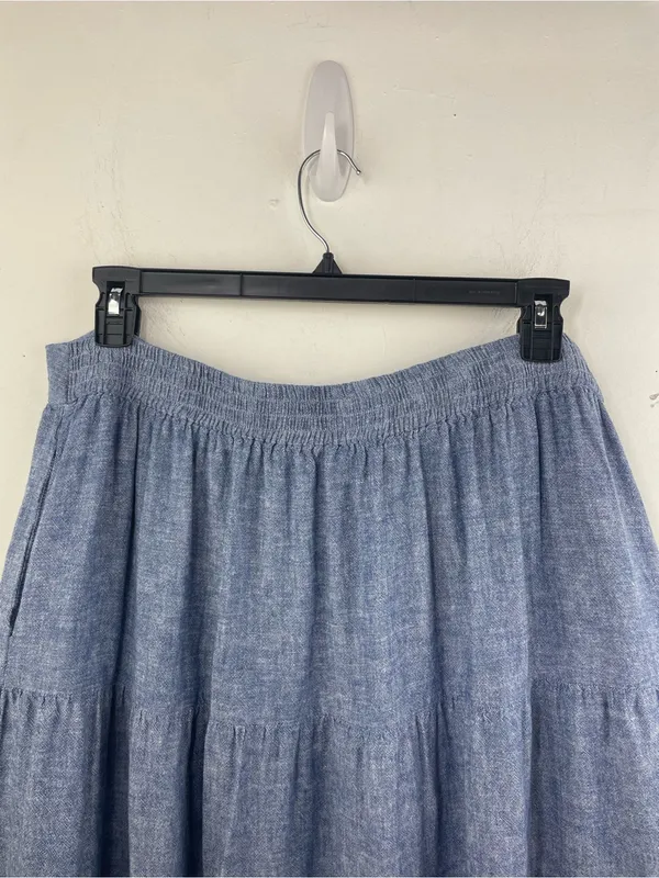 Matty M Blue Chambray Tiered A-Line Midi Skirt size XXL - Image 9