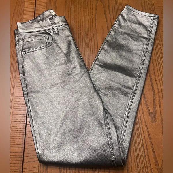 Free People We the Free Phoenix Coated High-Rise Skinny‎ Jeans in Silver Size 27 - Image 15