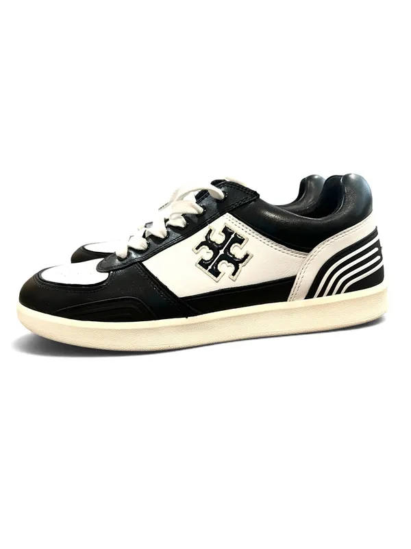 Tory Burch Clover Court Sneakers Black White Leather Logo Sneakers Size 9M NWOT - Image 3