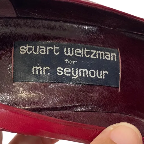 Stuart Weitzman Mr Seymour Burgundy Croc Bow Heels Pumps Womens Size 7 - Image 5