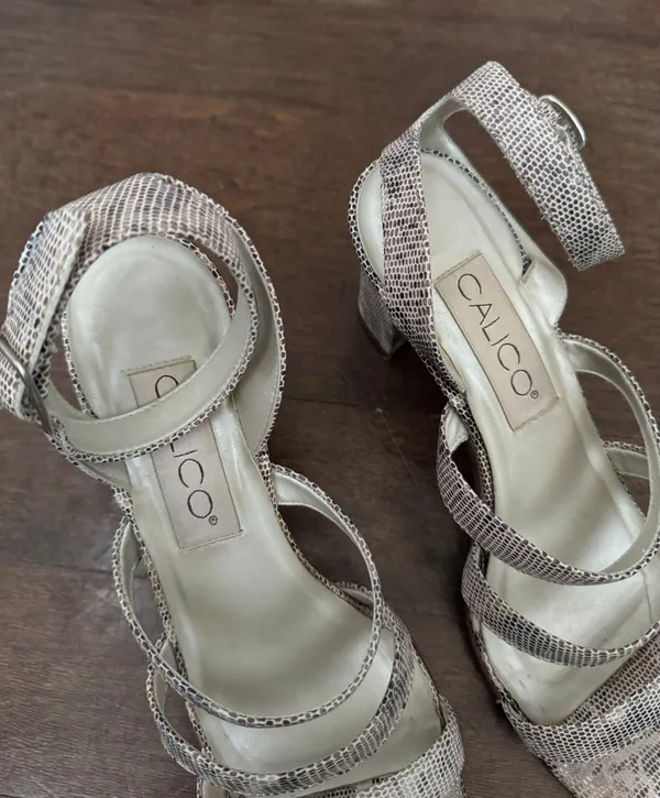 Vintage Havana Vintage calico leather snakeskin pattern strappy block heel sandal shoe - Image 3