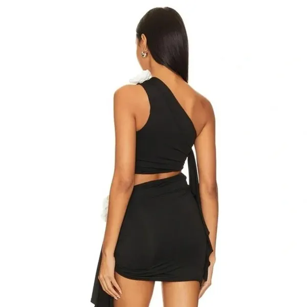 Lovers and Friends Cordelia Rosette One Shoulder Top Black & White Size XS $128 - Image 7