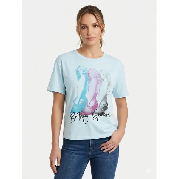 Britney Spears Medium Graphic Band Tee Light Blue 100% Cotton Pop Princess NEW - Image 7