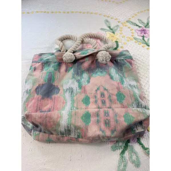 Abstract Beach Tote Bag Rope Handles‎ Turquoise Lining Travel Shopper - Image 2
