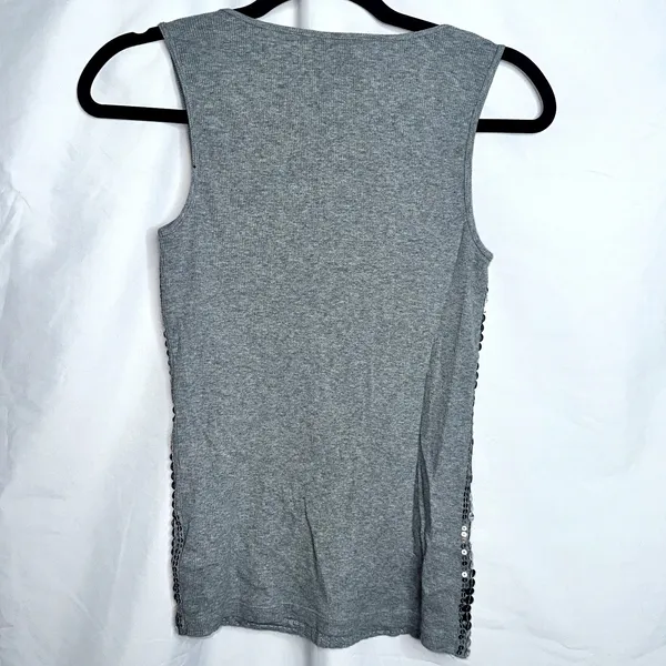 Michael Kors Womens Size Medium Silver Sequined Jersy Stretch Tank Top - Image 4