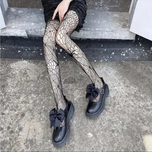 Gothic Spider Jacquard Pantyhose, Gothic Hollow Out‎ Sheer Tights One Size - Image 6