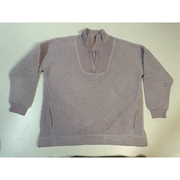 Aerie Dream Sherpa Quarter Zip Pullover Sweatshirt Womens Sz Small Lavender - Image 2