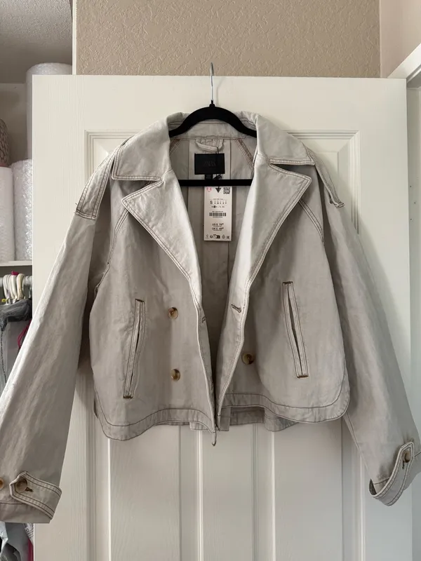 BNWT Zara Blue/Grey Washed Herringbone Jacket  - Image 9