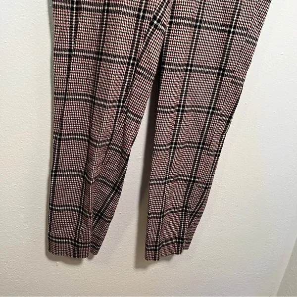 Hollister Women's Sz Small Ultra High-Rise Pant Plaid Houndstooth Beige Burgundy - Image 5