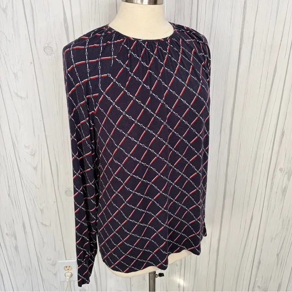 LAUREN RALPH LAUREN Jaralda Logo Chain Link Print‎ Long-Sleeve Blouse, Large - Image 6