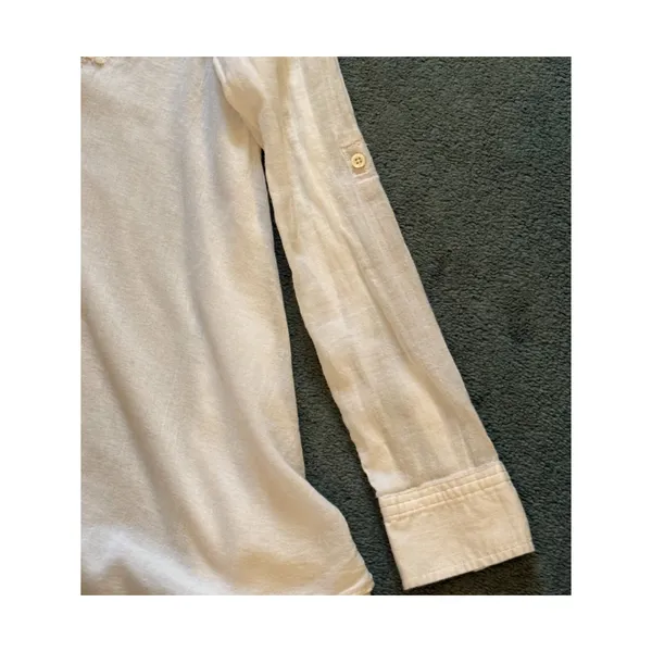 Free People Top Womens Size S White Cotton Long Sleeve Roll Tab Boho Lightweight - Image 4