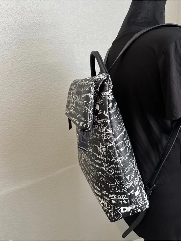 DKNY Black and White Graffiti Backpack - Image 4