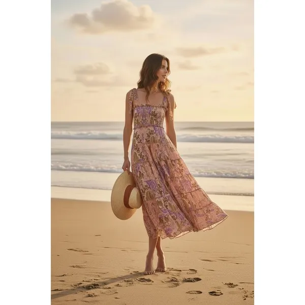 Zimmermann Violet Tiered Floral Midi‎ Sun Dress Smocked Size 1 US M - Image 9
