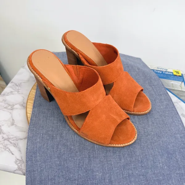 UGG Celia‎ Mule Sandals Womens 9 Orange Suede Stacked Block Heel Open Toe Slide - Image 5