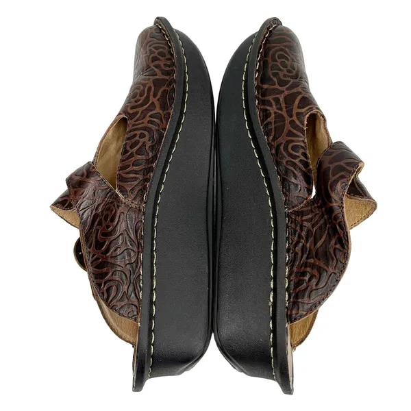 Alegria Rose Embossed Brown Leather Clogs 38 ALG-532 - Image 12