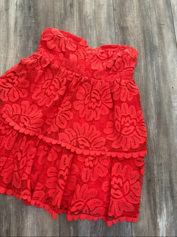 ANTHROPOLOGIE Maeve Strapless Lace Mini Dress Red size small No Shoulder Straps - Image 7