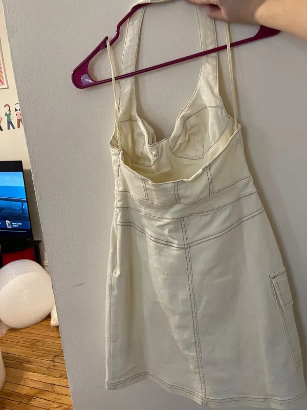 Urban Outfitters UO Jenny Halter Ivory Cream Denim Mini Dress - Image 3