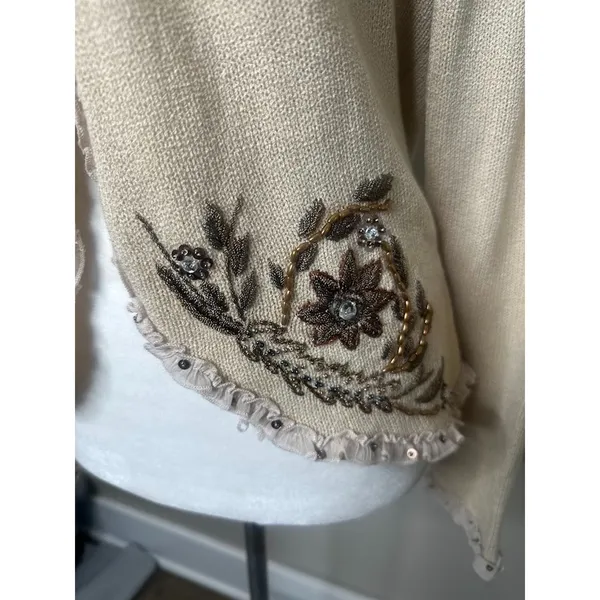 Vintage Coldwater‎ Creek Large Cardigan Sweater Festival Boho Ruffle Bead Earthy - Image 3