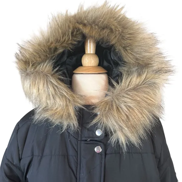 Charlotte Russe Black Faux Fur Hooded Puffer Jacket Size Large - Image 2