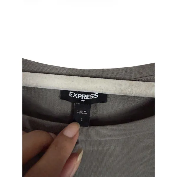 Express Women Sz Large Gray Green Boxy Shirt Top Pullover Cap Sleeve Scoop Neck - Image 5