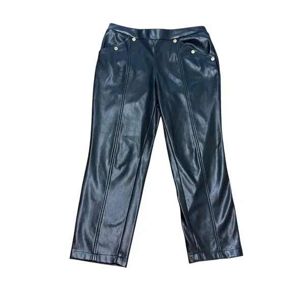 Marc New York Andrew Marc Faux‎ Leather Pants Gold Button Detail Womens L - Image 2