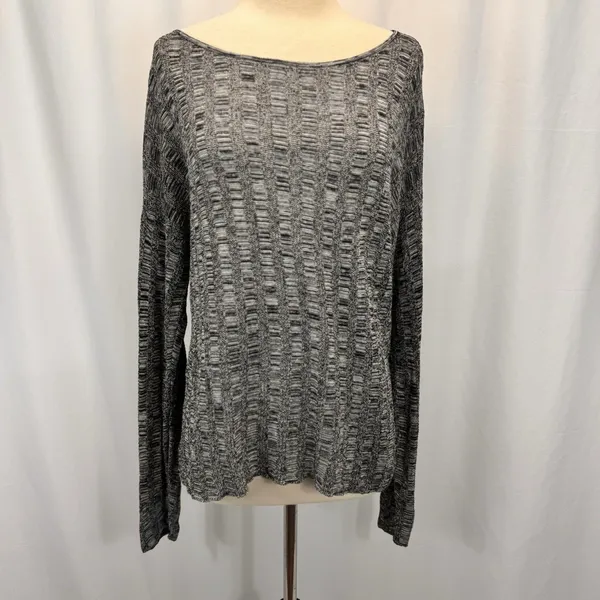 Eileen Fisher Silk Organic Linen Knit Sweater L Black White Textured Boxy Top - Image 2