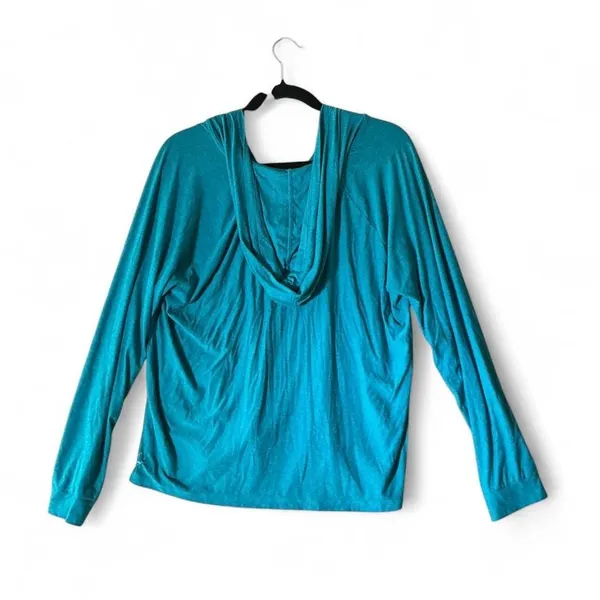 Beyond Yoga Womens XL‎ Teal Blue Heathered Lightweight V-Neck Hoodie Pullover - Image 2