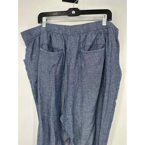 Old Navy Pants Women 2X Blue Linen Blend Elastic Waist Casual Beachy‎ Coastal - Image 3
