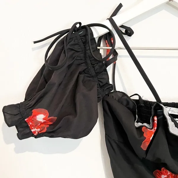 Starlow Senorita Dress Size XS Black Floral Smocked Milkmaid‎ Mini Dark Coquette - Image 5