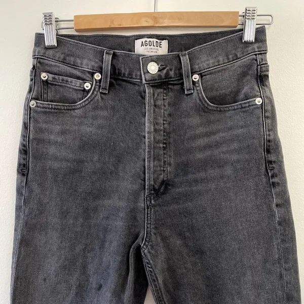 Agolde Jeans Womens 26 Washed Black High Rise Stretch Stretchy Button Fly - Image 5