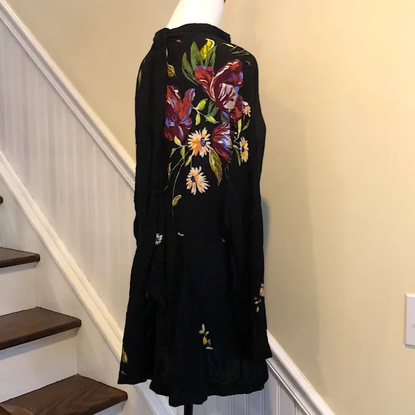 FREE PEOPLE Boho Chic Long Sleeve Black Floral MIni Dress Sz Medium NWT - Image 5