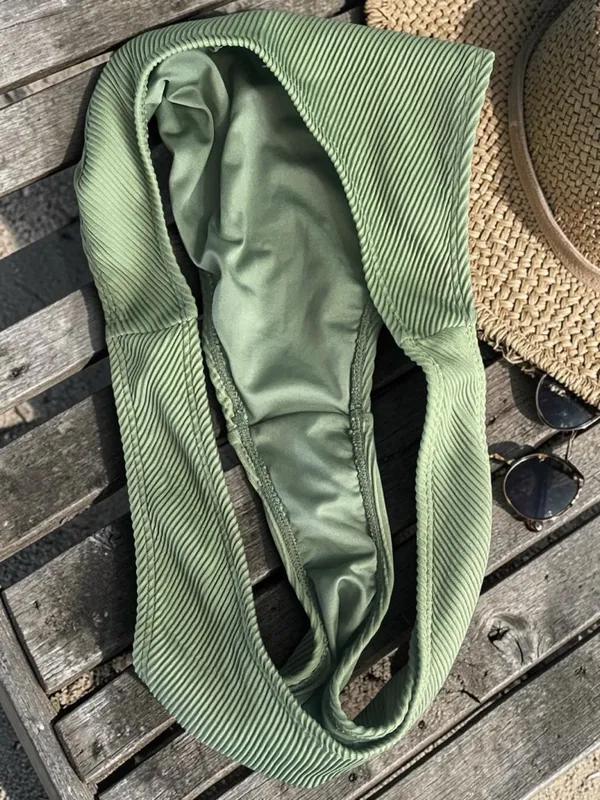 Garage Olive Ribbed Triangle Bikini Set - Image 14