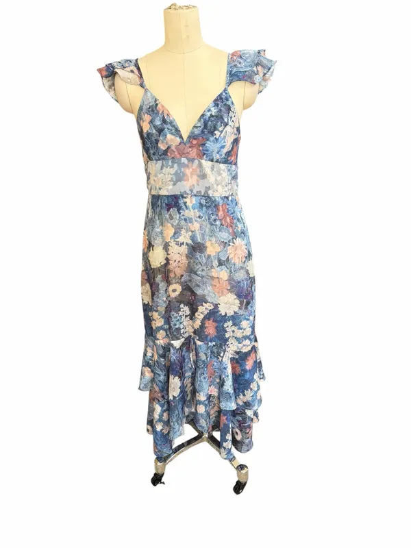 Anthropologie Hurch Blue Floral‎ Tiered Maxi Dress size 6 - Image 6