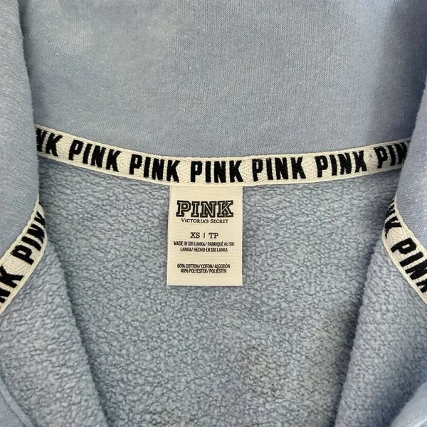 VS Victorias Secret Pink 1/4 Button Up Pullover Sweatshirt‎ Light Blue Womens XS - Image 3