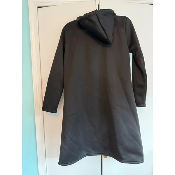 Womens Black Scuba Fleece Lined Longline Zip Up Hooded‎ Jacket Tulip Hem Size L - Image 2