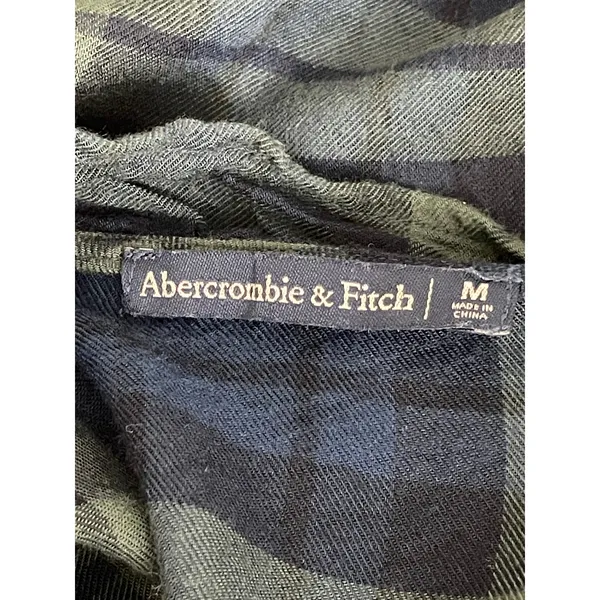 Abercrombie Plaid Ruffle Blouse Medium Navy Green V Neck Flowy Top - Image 5